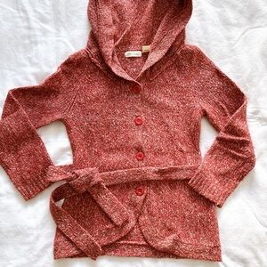 Cozy Red Knit Hooded Cardigan